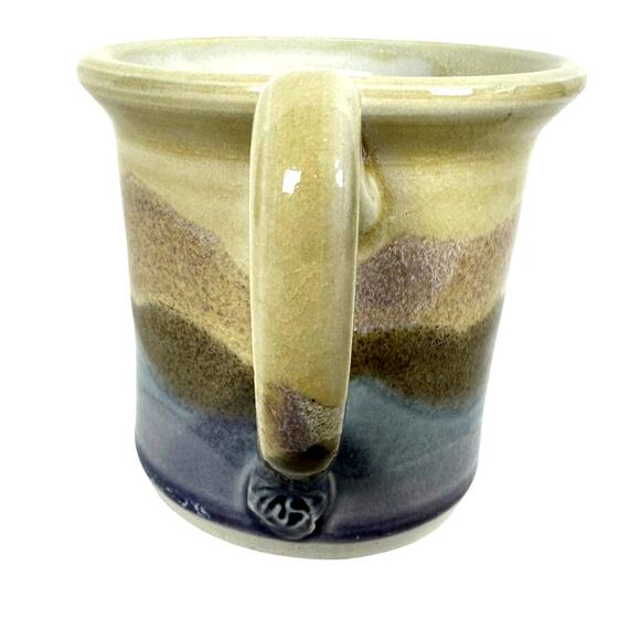 Hand Crafted Pottery Round Coffee Mug Blue Tan Gray Abstract Highlights-Mint! - Picture 2 of 7